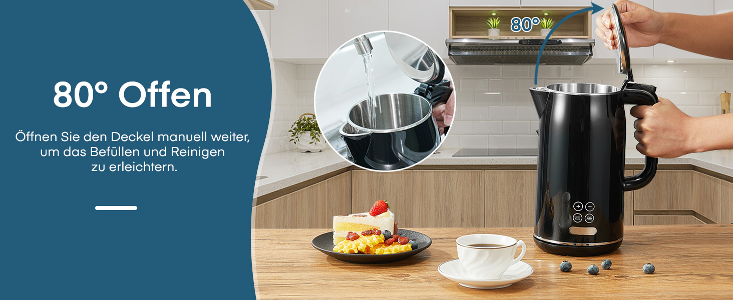 Электрический чайник с температурным режимом FOHERE Kettle Stainless Steel / 2200 Вт / 1,7 л / с двойными стенками /светодиодный дисплей температуры / функция поддержания тепла / от 40 °C до 100 °C