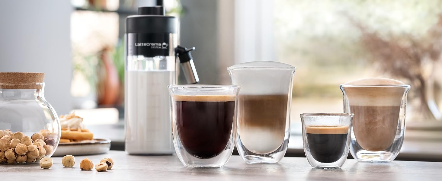 Кофемашина с системой подачи молока LatteCrema на 2 чашки, черная De'Longhi