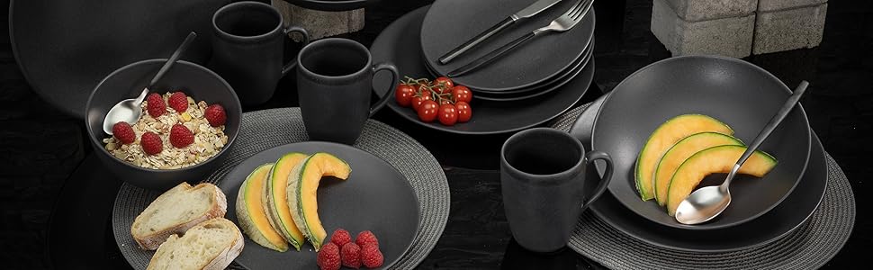 Столовый сервиз из керамогранита на 4 человека 20 предметов, черный Soft Touch Series CreaTable