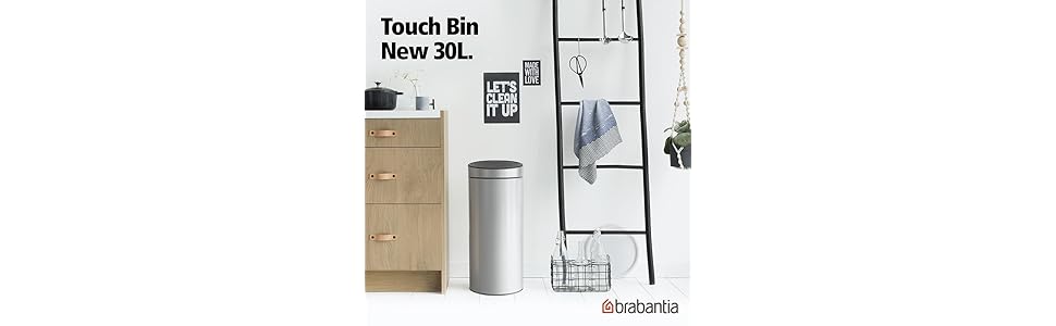 Мусорный бак 30 л матовая сталь с защитой от отпечатков пальцев Touch Bin Brabantia