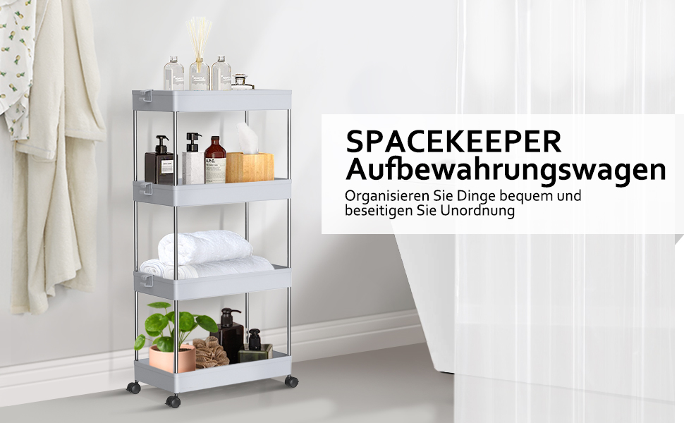 Полка на колёсиках с 4 уровнями 40x22x86 см, серая SPACEKEEPER