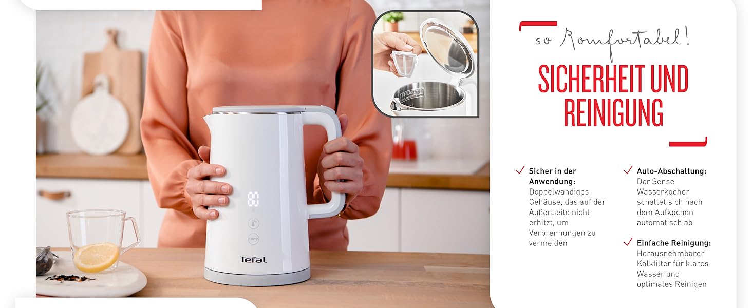 Электрический чайник Tefal Sense / 1800 Вт / 1,5 л / цифровой дисплей / 5 уровней температур 