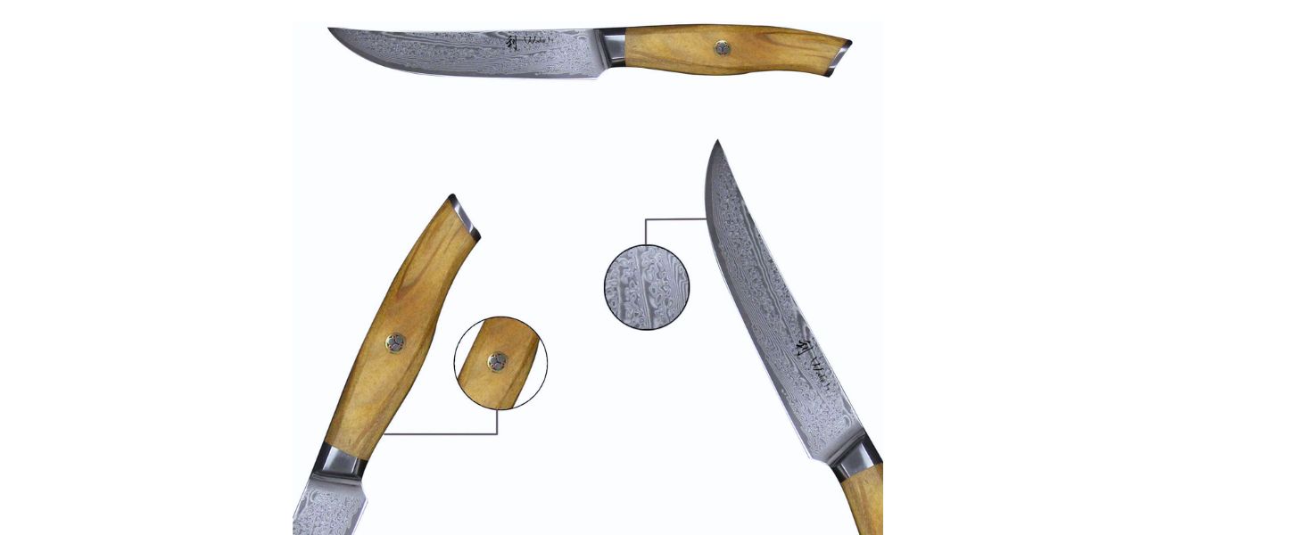 Набор из 6 дамасских ножей для стейка с рукоятками из оливкового дерева 12,5 см Wakoli Exclusive 