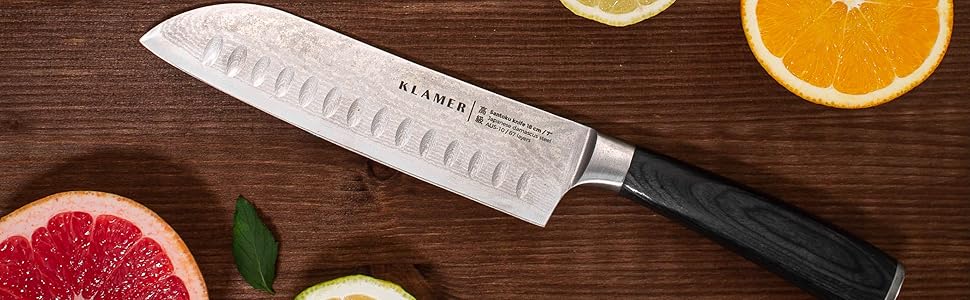 Поварской нож из 67 слоев дамасской стали, 18 см Premium Santoku KLAMER