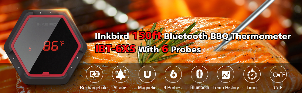 Термометр для мяса Inkbird IBT-6XS из нержавеющей стали, с Bluetooth iPhone Android, 6 зондов