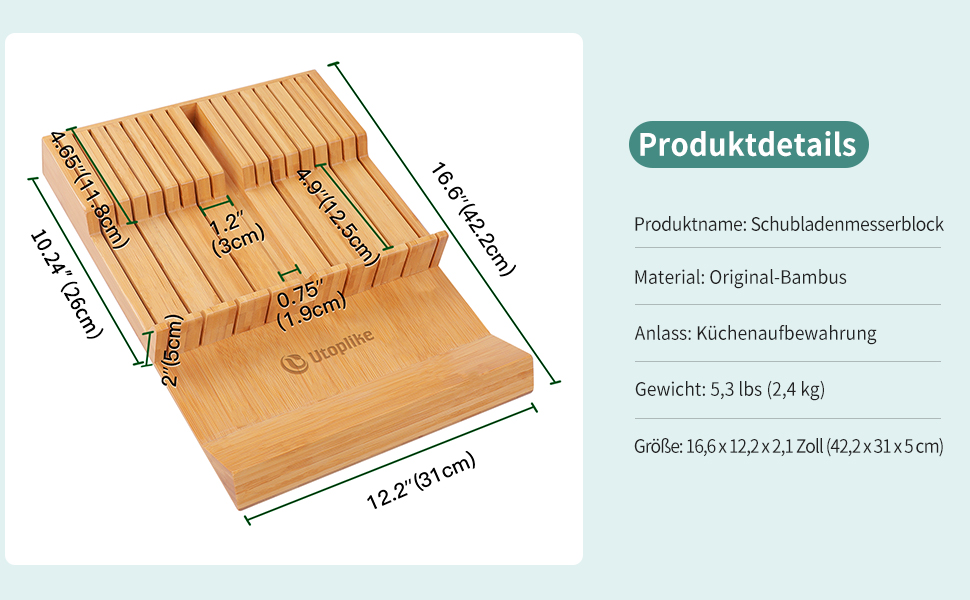 Подставка для ножей Utoplike из бамбука, вмещает 16 ножей и одну точилку для ножей