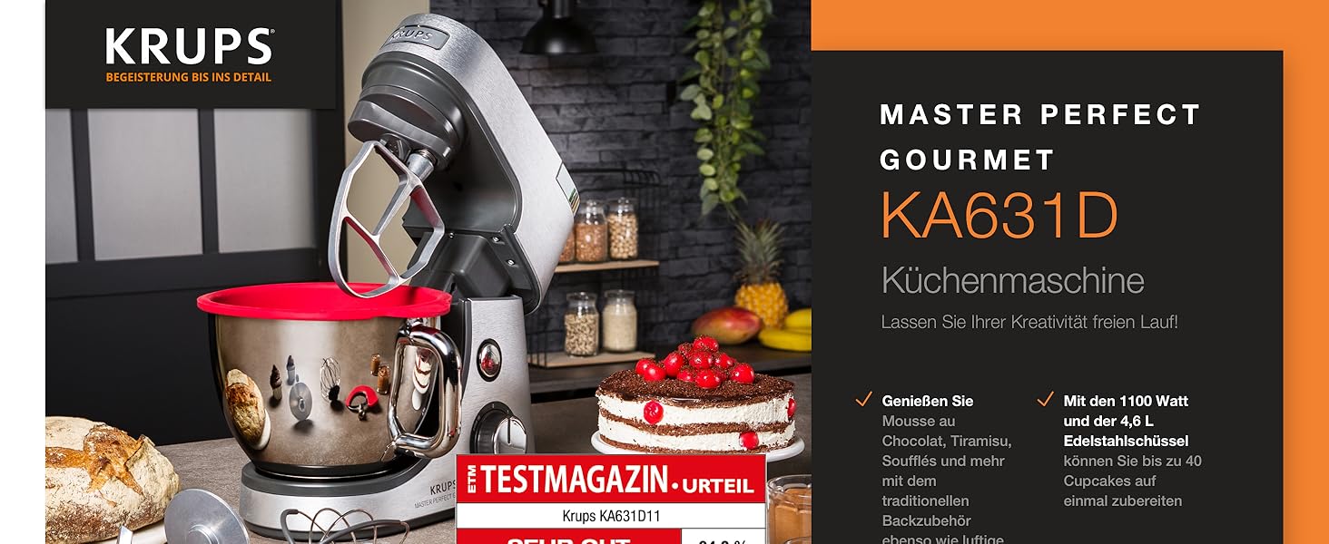 Кухонный комбайн 4.6 л 1100 Вт, 8 скоростей, серебристый Master Perfect Gourmet KA631D Krups