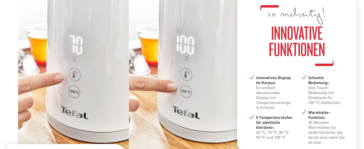 Электрический чайник Tefal Sense / 1800 Вт / 1,5 л / цифровой дисплей / 5 уровней температур 