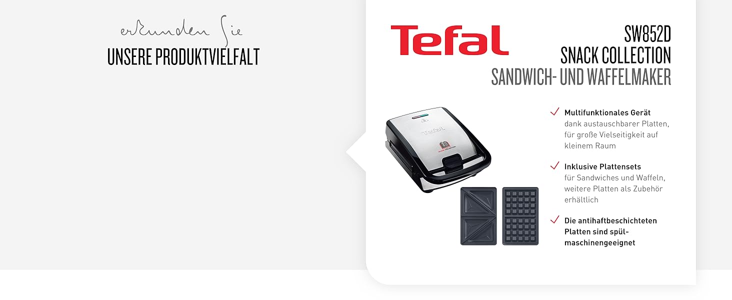 Сэндвич-мейкер и вафельница Tefal SW7011 Snack XL / 850 Вт / 2 комплекта антипригарных плит / черно-белая